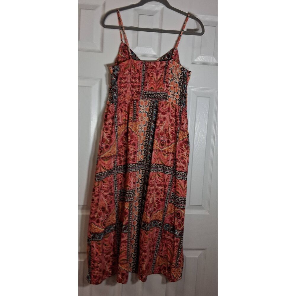 Old Navy womens small midi sun dress batik boho long patchwork coral peach - Picture 6 of 10